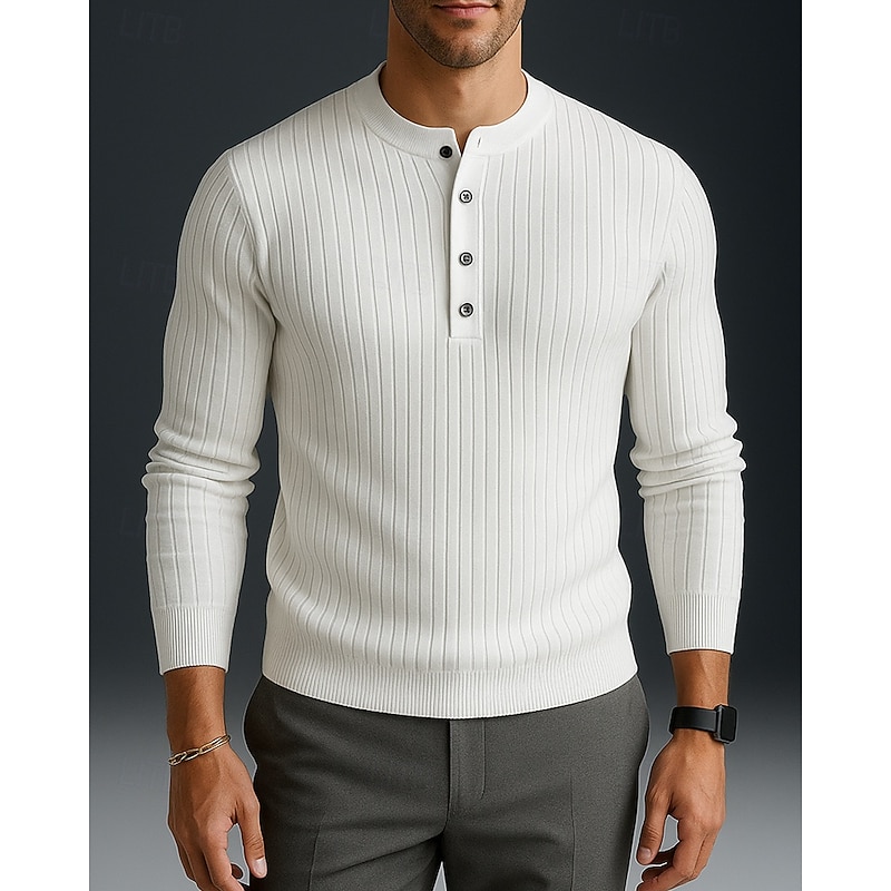 Men's Casual Tops Pullover Sweater Buttons Long Sleeve Top Athleisure Fall Solid Colored Fashion Outdoor Travel Sportswear Activewear Black White Red4