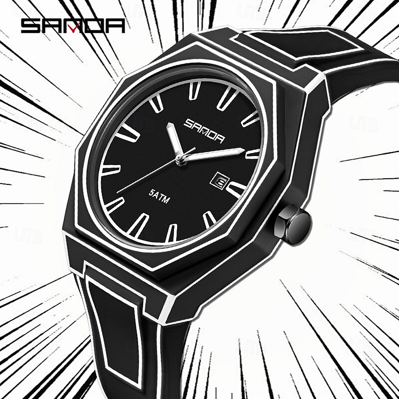 SANDA Women Men Kids Quartz Watch Luxury Large Dial Fashion Business Luminous Calendar Waterproof Silicone Watch