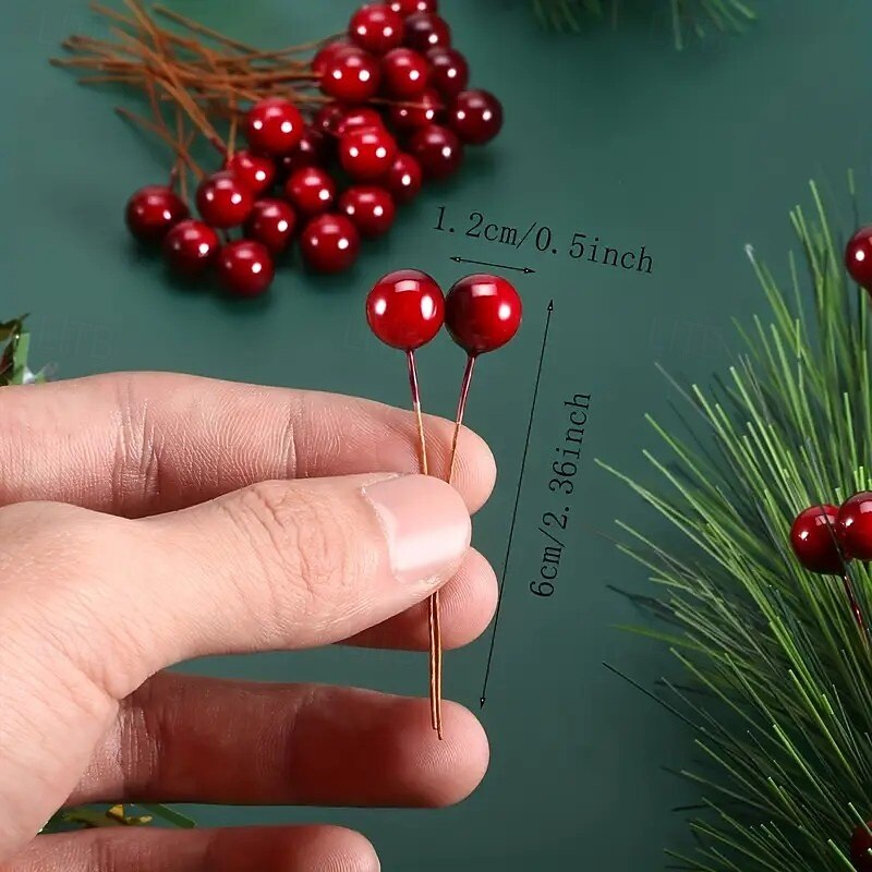 100pcs Christmas Red Berry Stems – Mini Artificial Fruit Decorations for Christmas Trees, Wreaths, DIY Crafts, and New Year Holiday Decor4