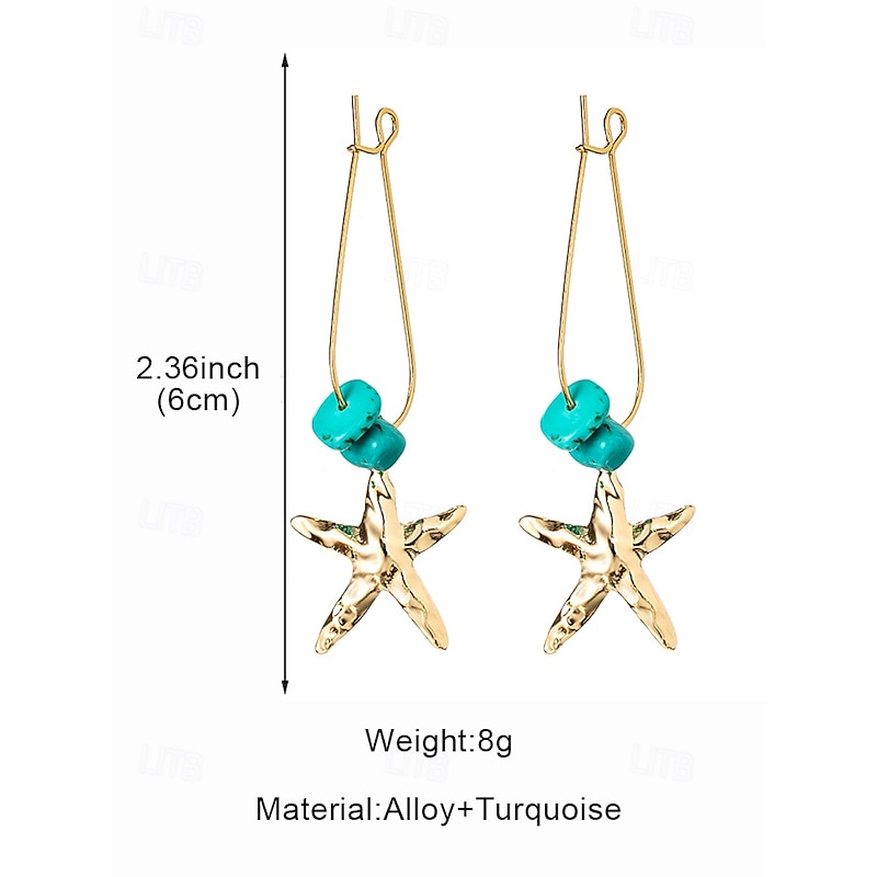 Women's Gold Starfish Dangle Earrings – Turquoise Stone Boho Beach Jewelry for Summer Vacations, Ocean-Themed Parties and Resort Wear4