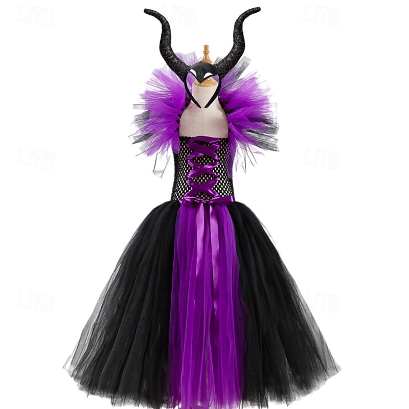 Kids Girls' Cosplay Dress Cosplay Custome Party Dress Solid Color Long Sleeve Performance Party Halloween Party Mesh Gothic Halloween Custome Maxi Party Dress Swing Dress Tulle Dress Summer2