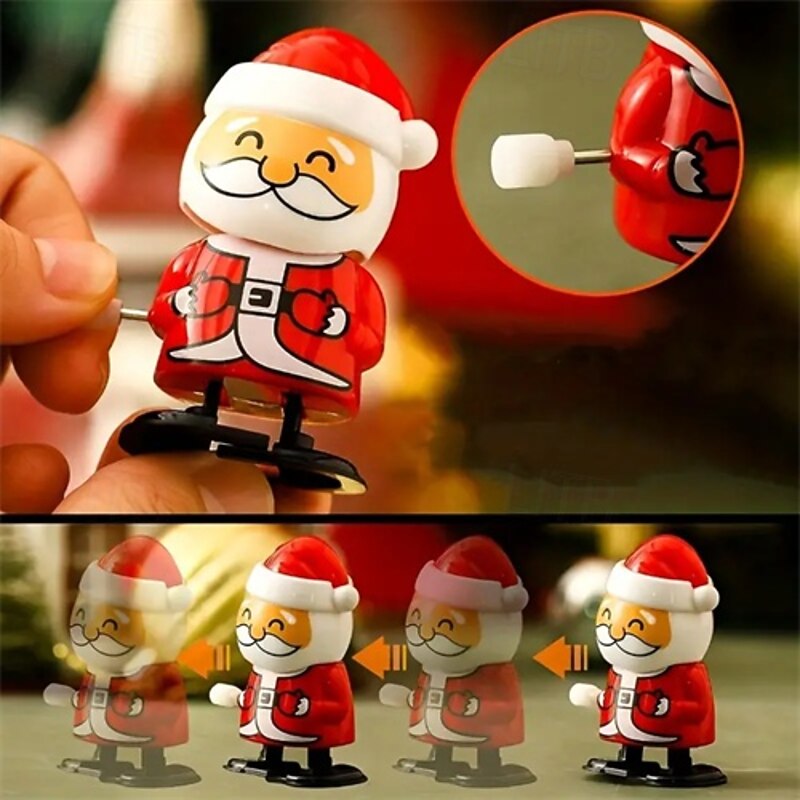 12Pcs Christmas Wind Up Toys, Santa Claus Walking Figures, Clockwork Xmas Cartoon Figurines, Holiday Party Favors, Stocking Stuffers for Kids3