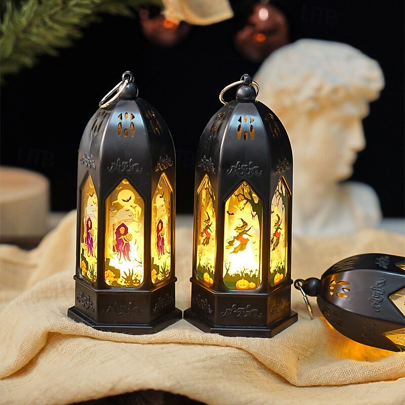 1 Pc 12.4CM Halloween LED Electronic Candle Light Wind Light Indoor and Outdoor Restaurant Party Halloween Festival Decoration Night Light LR1130 * 3 Battery4