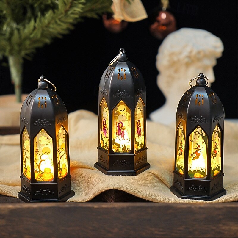 1 Pc 12.4CM Halloween LED Electronic Candle Light Wind Light Indoor and Outdoor Restaurant Party Halloween Festival Decoration Night Light LR1130 * 3 Battery3