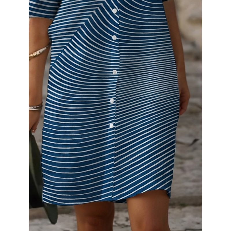 Women's Mini Dress Shirt Dress Casual Dress Print Dress Fashion Modern Outdoor Daily Weekend Regular Fit Striped 3/4 Length Sleeve Shirt Collar Blue Summer Spring Fall Autumn3