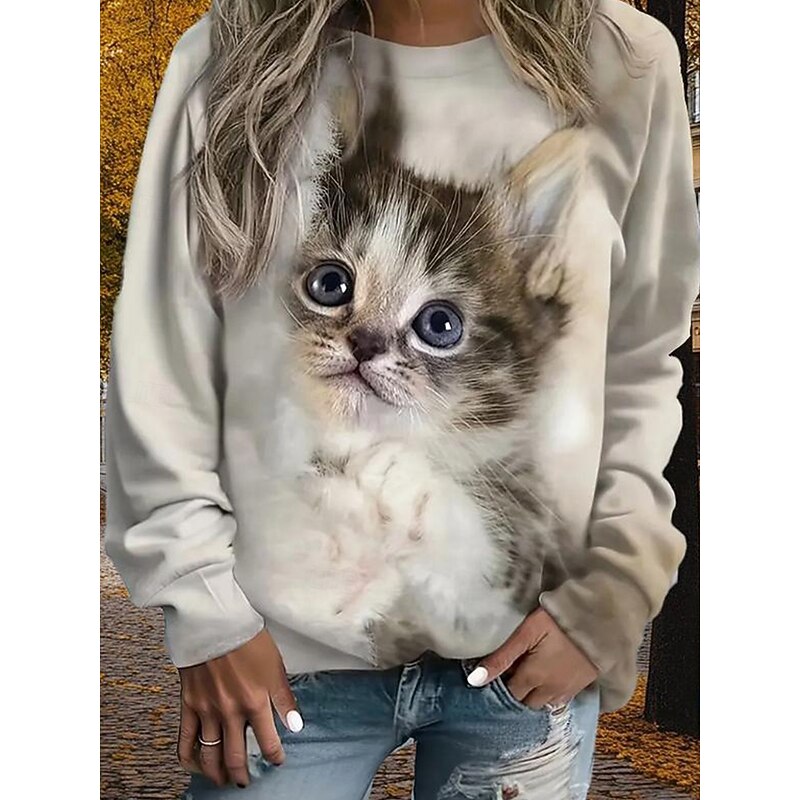 Women's Sweatshirts Graphic Animal Vintage Casual Long Sleeve Crew Neck Regular Tops Home Dailywear Casual Print Pink Blue Khaki Summer Spring Fall3