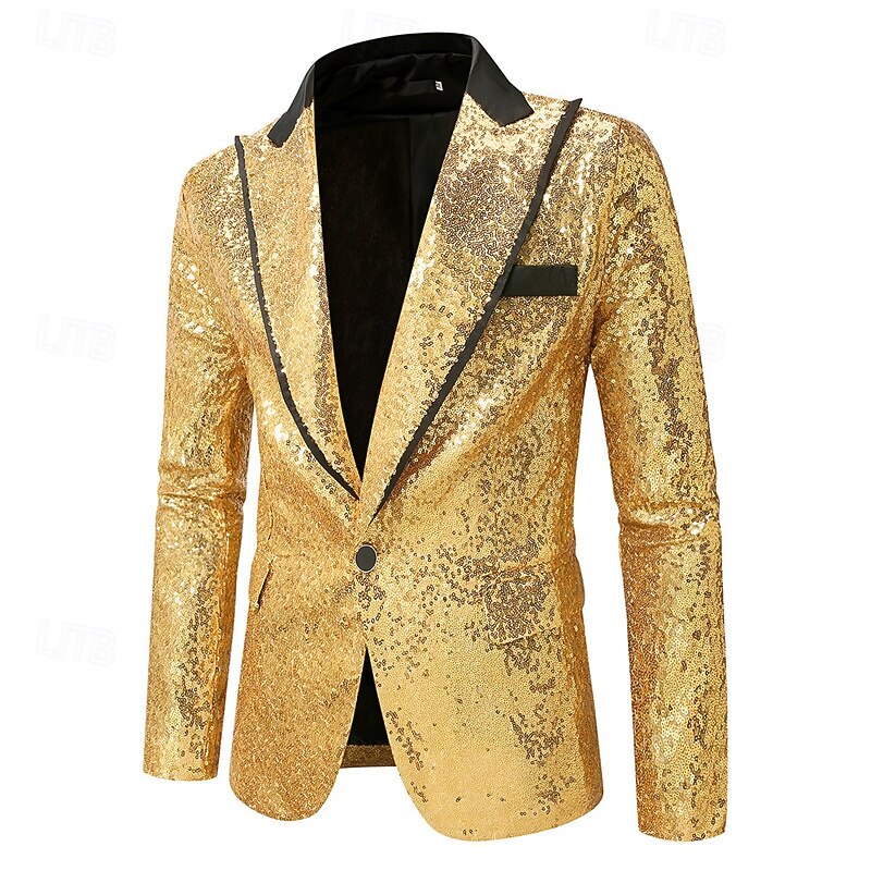 Men's Blazer Business Cocktail Party Wedding Party Fashion Casual Spring Fall Polyester Plain Pocket Buttons Comfortable Single Breasted Blazer Silver Black Red Royal Blue3