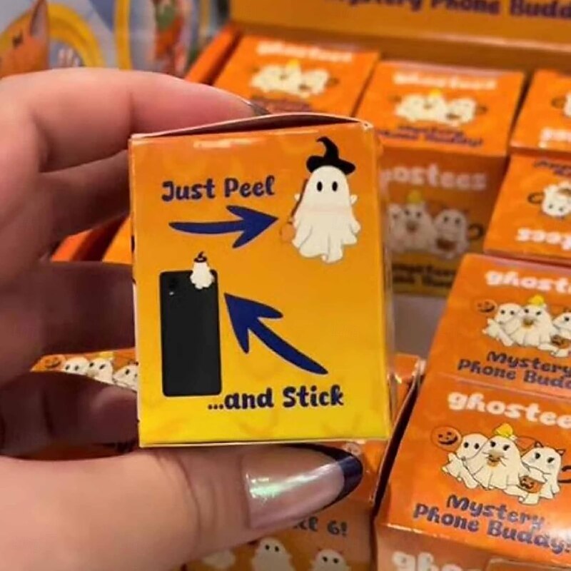 6pcs/set Ghostees Mystery Phone Buddy Stick-On Halloween Ghost & Pumpkin Phone Topper Cute Strong Adhesive Cling Decoration for Smartphone, Peel-and-Stick Design Figurine4