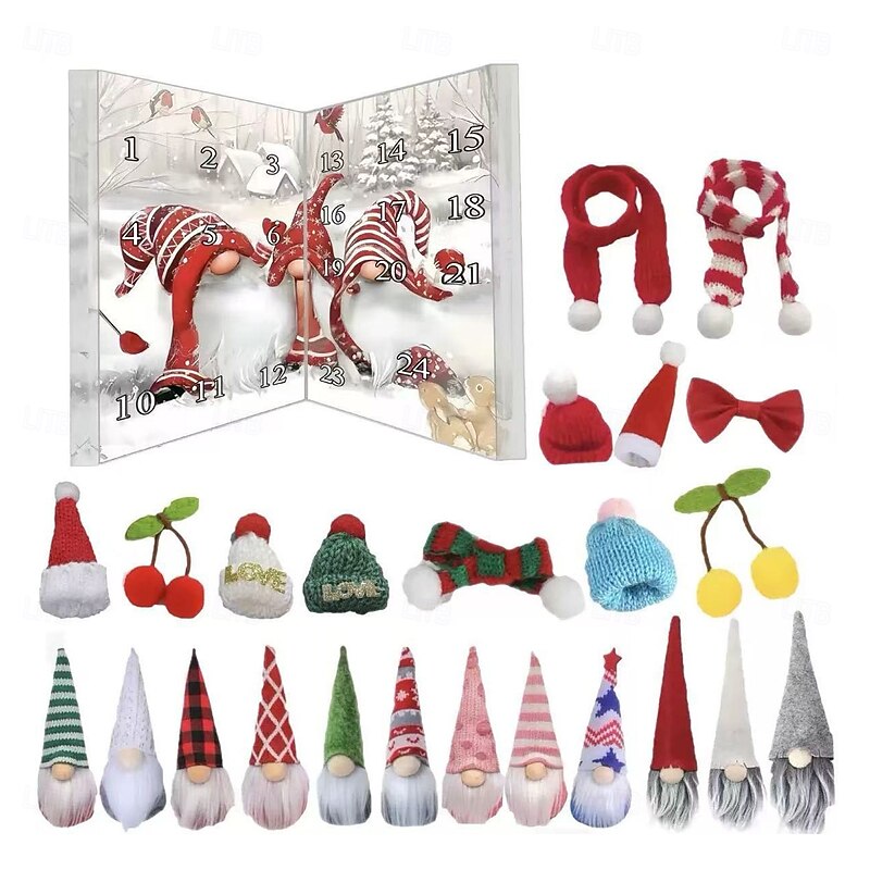 Christmas Advent Calendar with Gnome Doll Decorations, 24 Pieces Gnome Decor Ornaments Christmas Countdown Xmas Advent Calendar,Dwarf Ornaments , Christmas Vacation Advent Calendar Ornament for Kids3