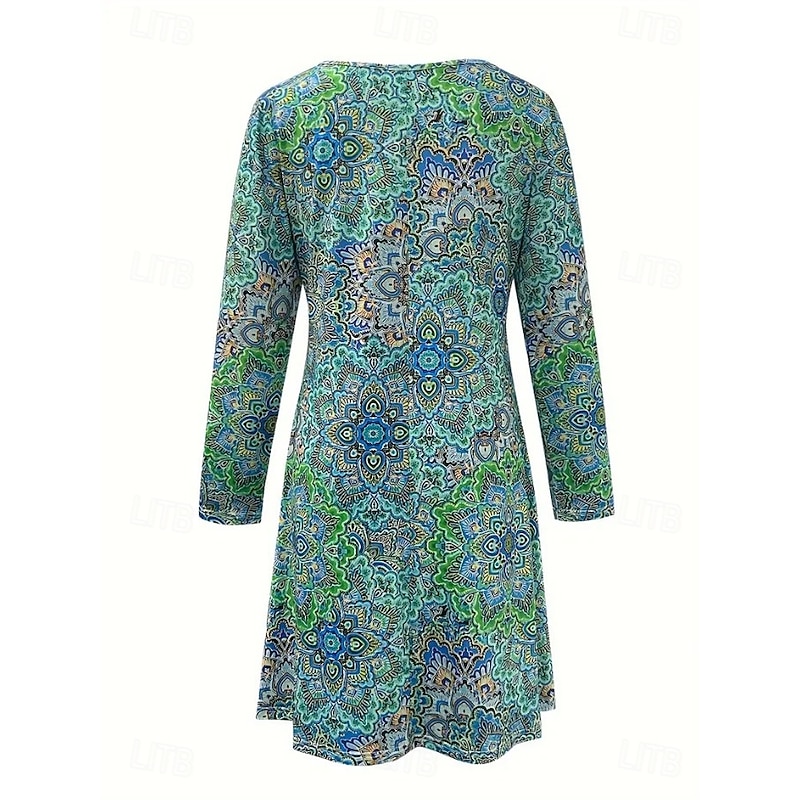 Women's Midi Dress T Shirt Dress Tee Dress Sundress A Line Dress Casual Daily Holiday Date Regular Fit Floral Graphic Long Sleeve Crew Neck Black White Blue Dark Green Summer Spring Fall Winter2