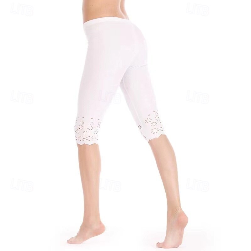 Women's Casual Cropped Trousers Hollow High Waist Athletic Pilates Running Bottoms Solid Color Black White Grey Sports Activewear Slim4