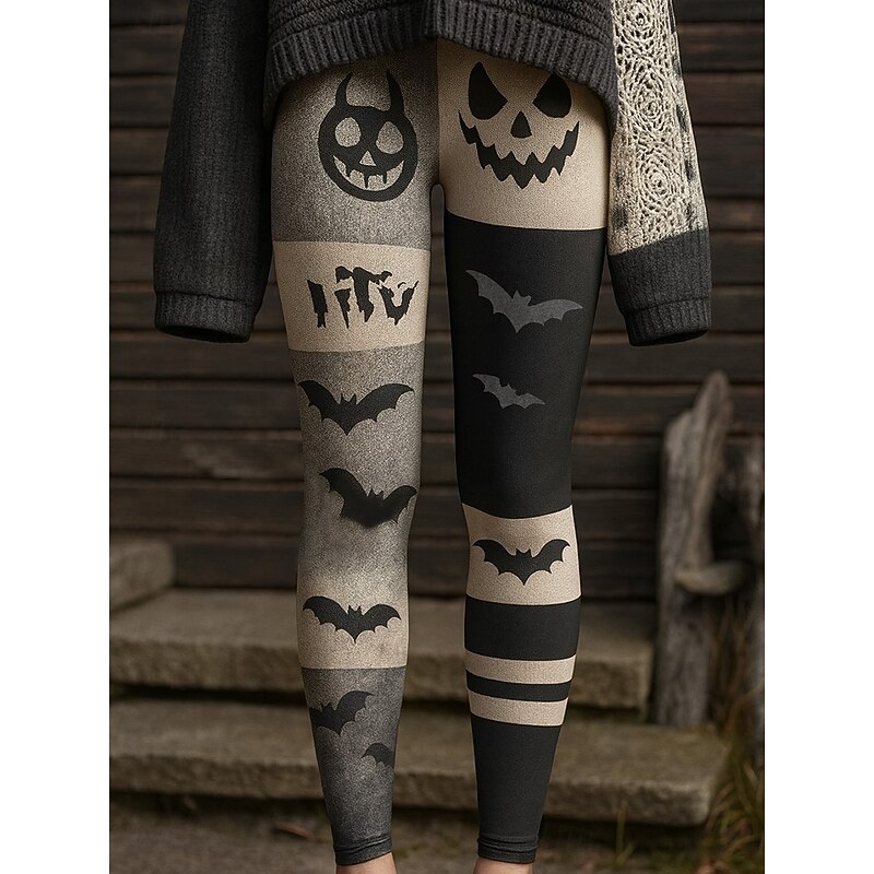 Women's Leggings Vacation Vintage Fashion Full Length High WaistPantsHalloween Graphic Halloween Monster Printing Soft Breathable High Elasticity Outdoor Vacation Street Violet Dark Gray Orange2