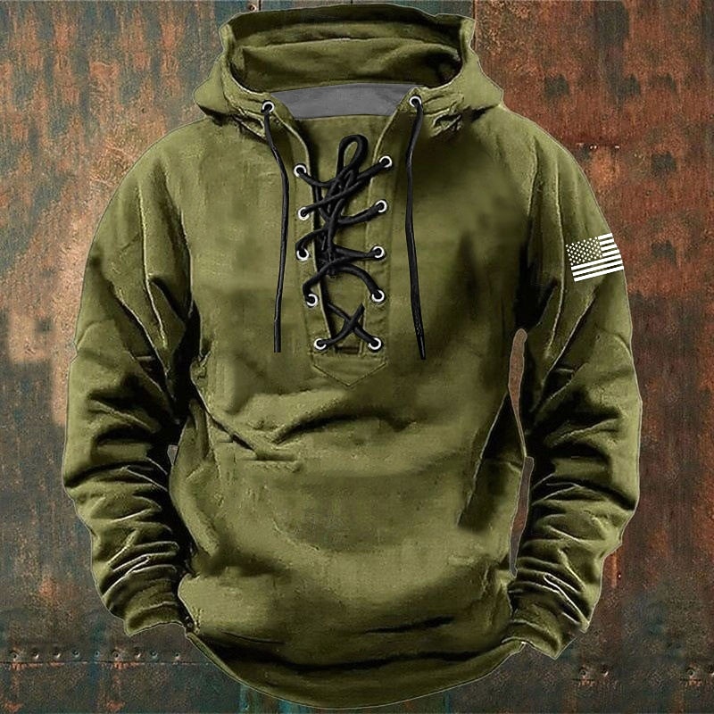 Men's American US Flag Hoodie Sweatshirt Stylish Vintage Retro Hooded Outdoor Hunting Black Blue Drawstring Fall Winter Designer