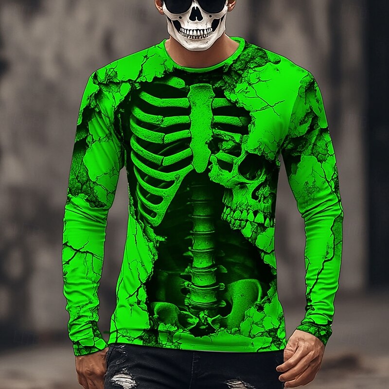 Halloween Day of the Dead Skull Men's 3D Skeleton T Shirt Long Sleeve T shirt 3D Print Crew Neck Shirt Fashion Exaggerated Street Casual Daily Summer Spring Fall Clothing Apparel4