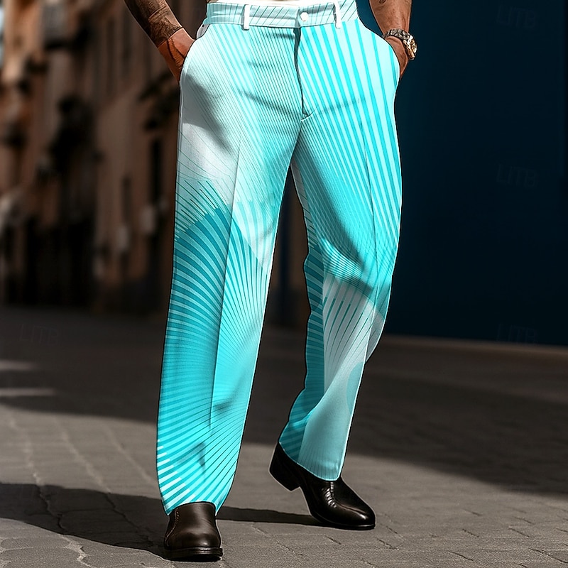 Men's Geometric Gradient Line Dress Pants Trousers Suit Pants Mid Waist Casual Holiday Streetwear Relaxed Fit Flat Front Dress Pants with Side Pockets Spring Fall 3D Print Blue Purple Green