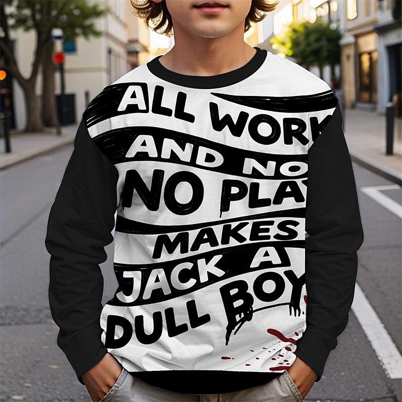 Halloween Boys' 3D Letter T shirt Tee Long Sleeve Spring Fall Fashion Basic Kids 4-12 Years Crew Neck Outdoor Casual Daily Regular Fit