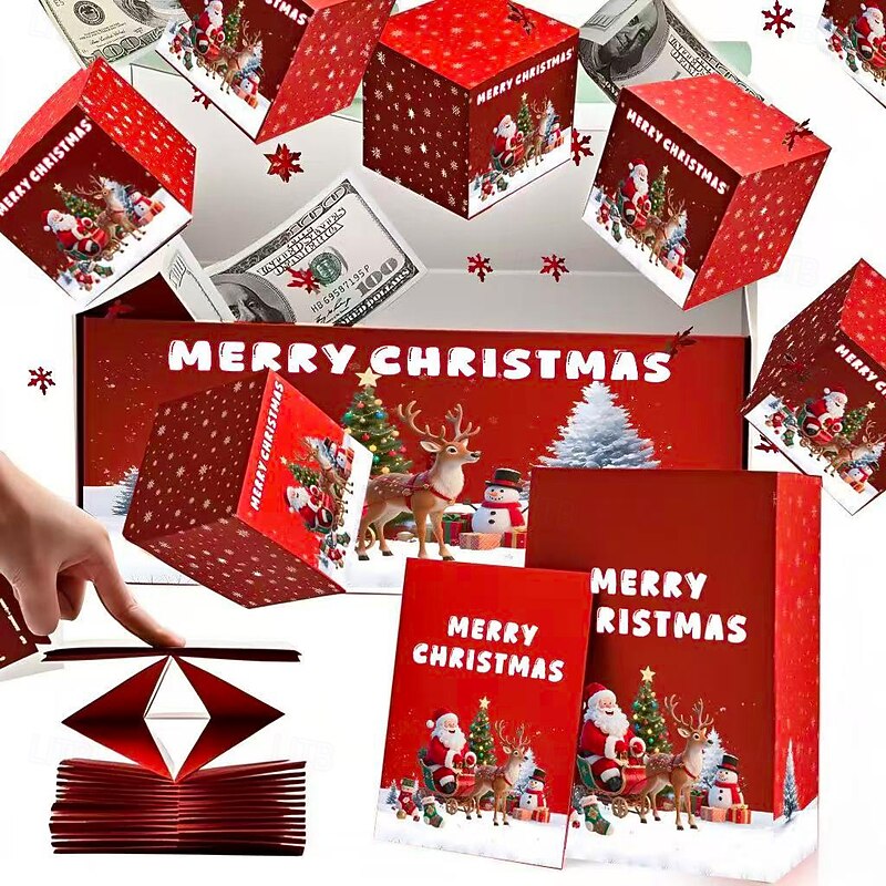 Christmas Pop-Up Box Foldable Christmas Money Bounce Box Surprise box gift box DIY Unique Folding Bouncing Cash Pop Up Gift Boxes for Birthday, Christmas, Anniversary, Valentine's Day4