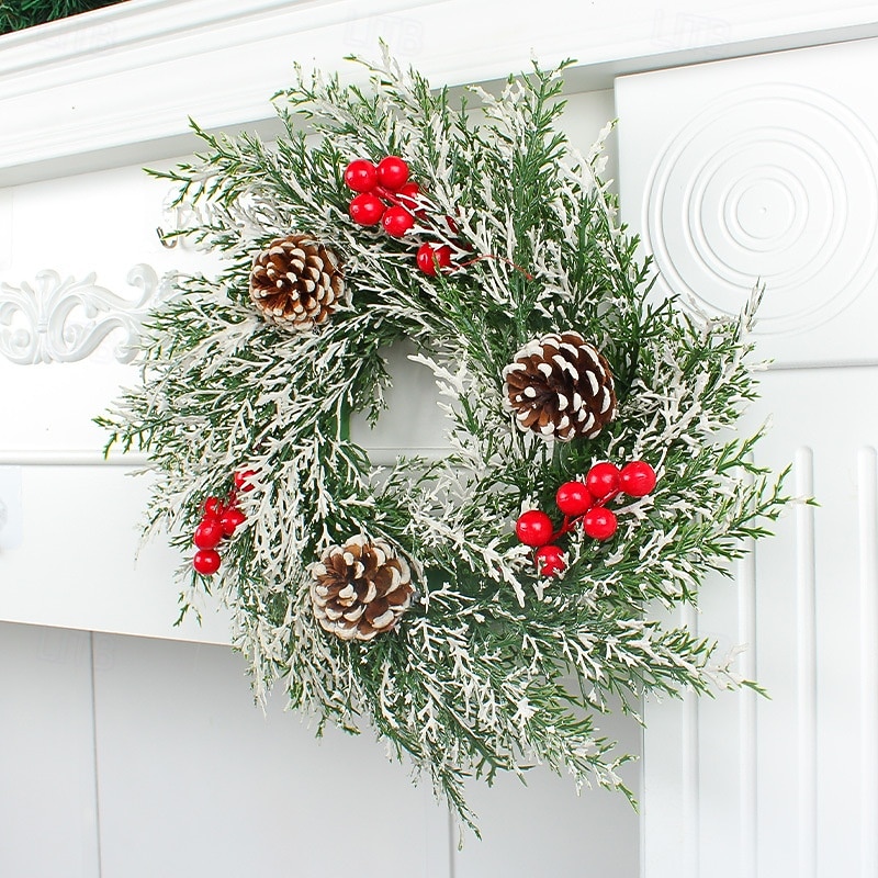 Christmas Realistic Red Berry Wreath Wall Decoration Pinecone Rattan Garland Festive Holiday Home Decor Perfect Seasonal Door Hanging Christmas Ornament4