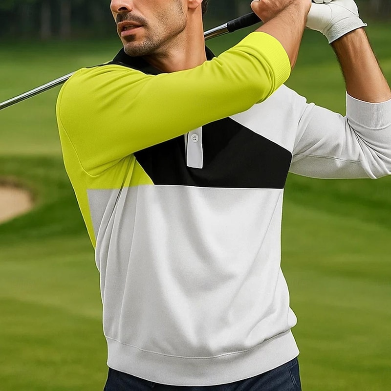 Men's Polo Shirts Golf Polos Shirts Street Business Turndown Ribbed Polo Collar Long Sleeve Fashion Basic Solid Color Geometric Color Block Fall Winter Cross-Seasons Regular Fit Red Green Polo Shirts2