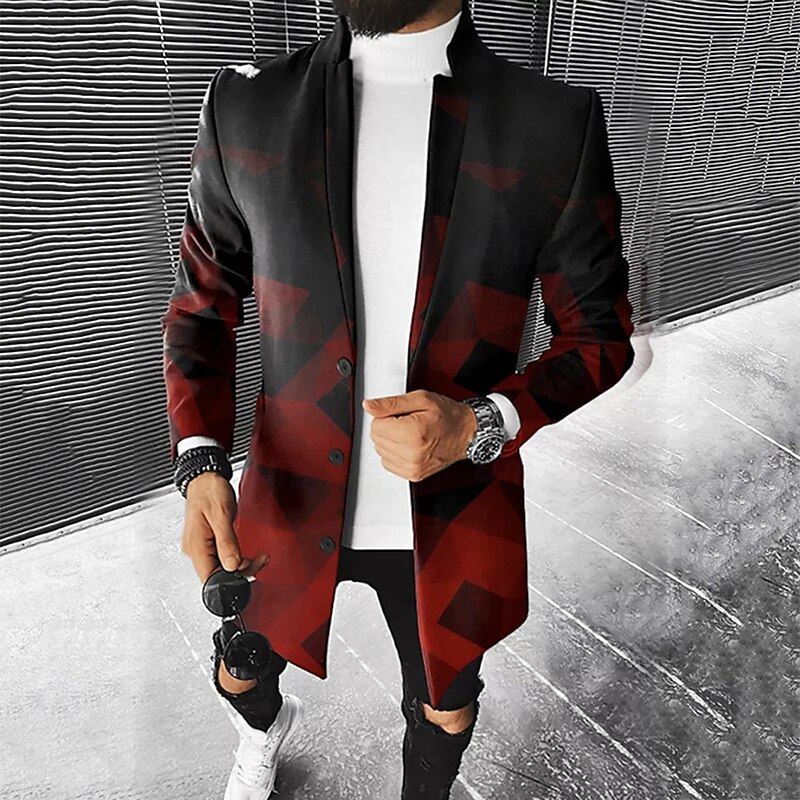 Men Ombre Geometric Overcoat Coat Casual Business Casual Daily 3D Print Buttons Front Pocket Spring Fall Winter Notch Long Sleeve Black Red Gray2