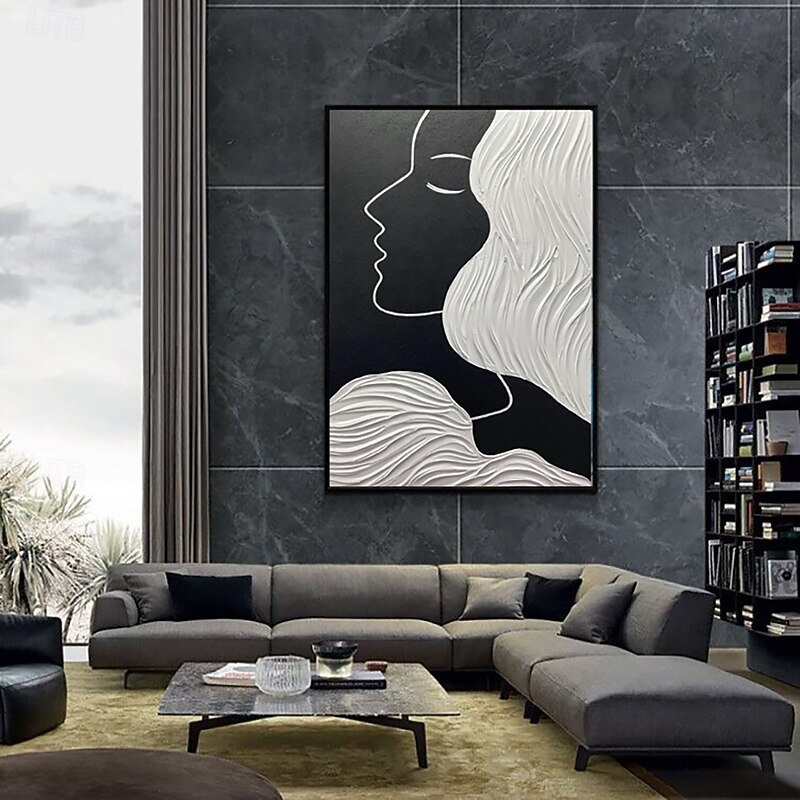 Handmade Oil Paintings Canvas Wall Art Decoration Modern Black and White Abstract Figure Paintings With Simple Lines for Home Decor Rolled Frameless Unstretched Painting2
