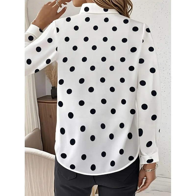 Women's Shirt Blouse Plaid Polka Dot Casual Long Sleeve Shirt Collar Regular Tops Work Daily Buttons Print Black White Pink Blue Khaki Spring Fall Winter2