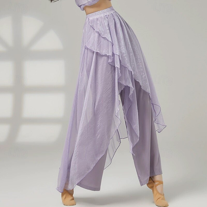 Activewear Pants Pure Color Splicing Tulle Women's Performance Training High Polyester