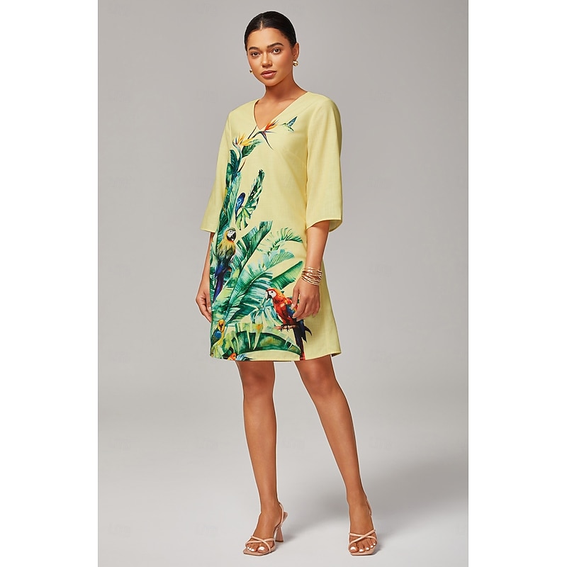 V-neck Floral Print Loose Mini Dress3