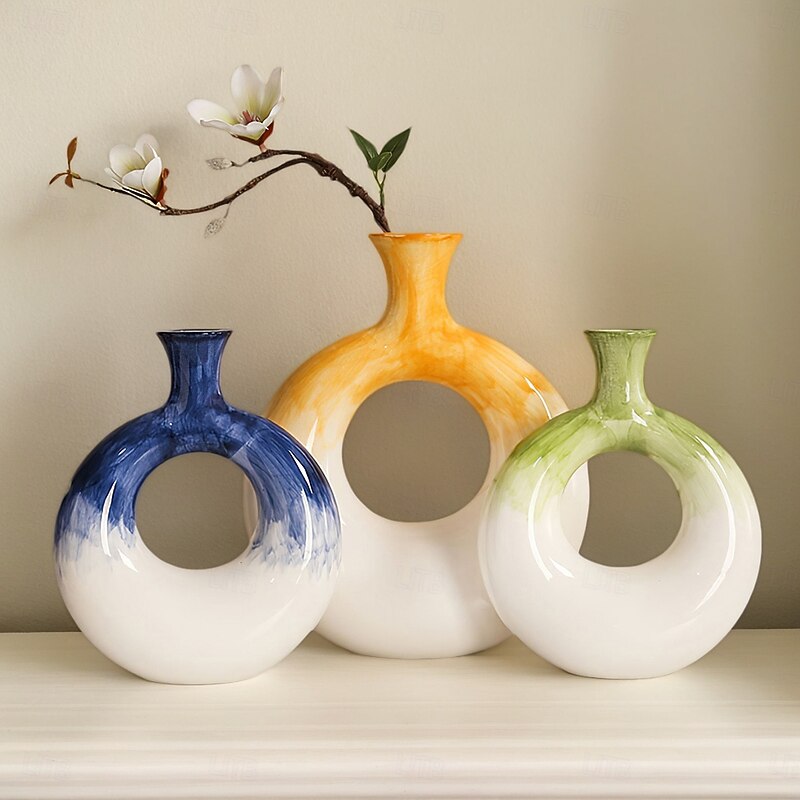 1PC A Colorful Circular Vase Ornament a Hand-painted Resin Material Home Decoration Vase a Dried Flower Arrangement Decorative Vase Suitable for Living Room Homestay and Hotel Table ecoration