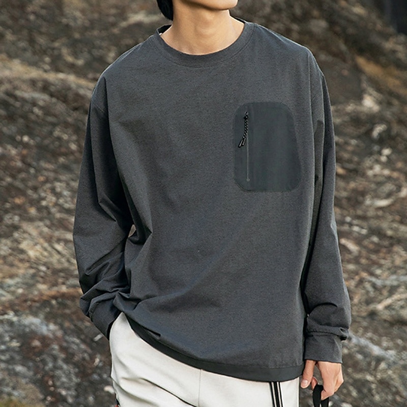 Men's Hiking Shirt Hiking top Long Sleeve Crew Neck Top Outdoor UV Sun Protection Quick Dry Polyester Dark Grey Black Light Grey Tennis Golf Running