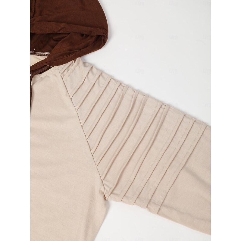 Men's T Shirt Tee Top Long Sleeve Shirt Long Sleeve Hooded Fall Spring &  Fall Color Block Slim Pleated Fashion Designer Basic Lace up Patchwork Vacation Street Casual Black Army Green Beige Top Tee3