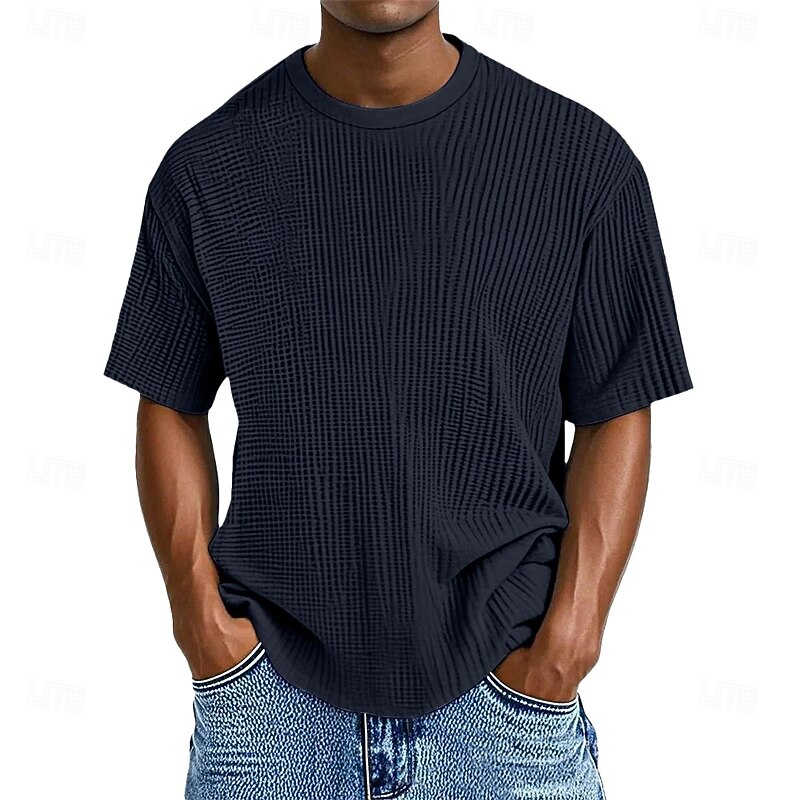 Men's Waffle T-shirt Tee Top Short Sleeve Crew Neck Summer Solid Color Textured Fashion Designer Casual Pocket Knitted Outdoor Casual Daily Blue Light Green Purple Top Tee for Men2