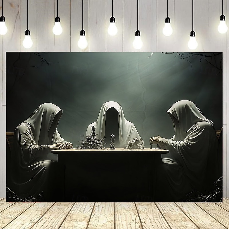 Halloween Backdrop Gothic Grim Reaper Tapestry, Dark Hooded Spirits Wall Hanging, Occult Haunted Room Decor, Creepy 2025 Halloween Wall Art for Bedroom or Living Room