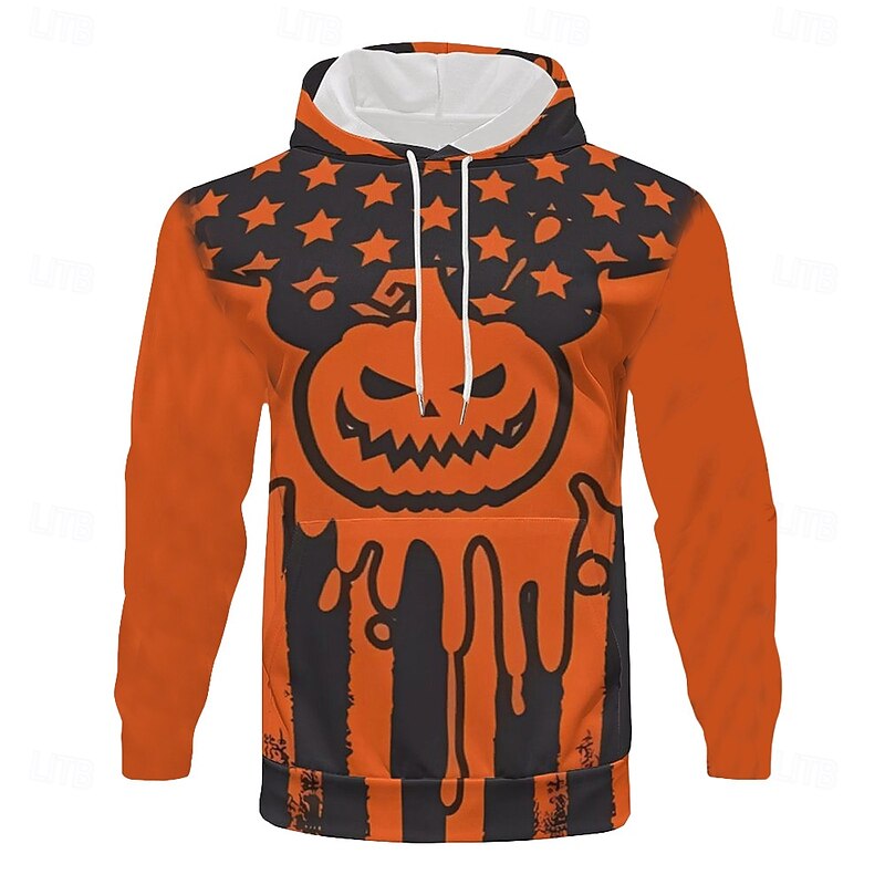 Halloween Men's Pumpkin Smile 2pcs 3D Sweatshirt Sets Tracksuit Hoodie Sweatshirt Long Sleeve Long pants Hooded Casual Daily Athleisure Festival Outfit 3D Print Spring Fall Winter Orange4