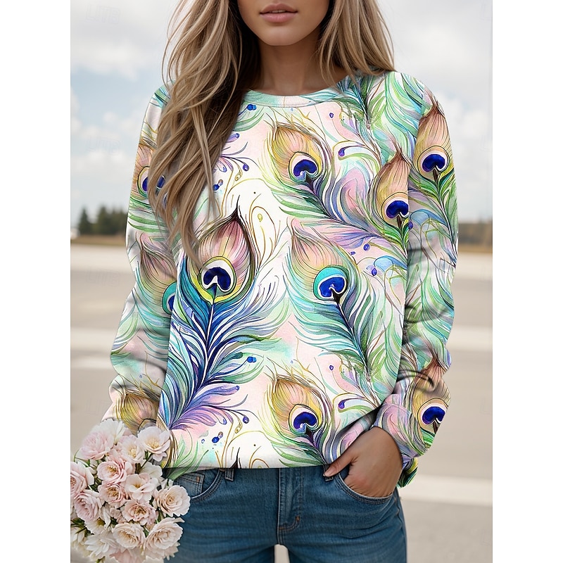 Women's Sweatshirts Graphic Animal Casual Long Sleeve Crew Neck Regular Tops Street Casual Holiday Print White Yellow Blue Green Spring Fall Winter3