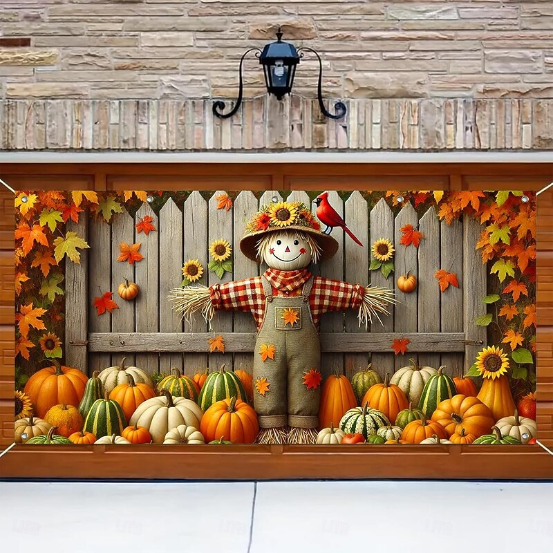 Halloween Garage Door Cover Large Hanging Backdrop Scarecrow Rustic Cottagecore Dark Punk Gothic Style Party Outdoor Shooting Backgrounds Yard Haunted House Home Decor3