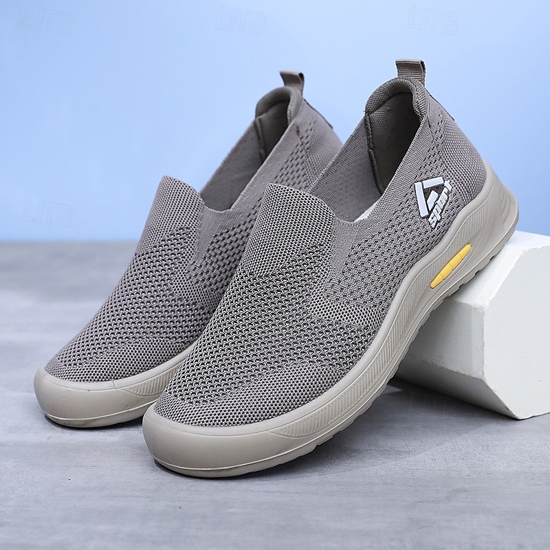 Men's Gray Knit Slip-On Sneakers – Breathable Lightweight Walking Shoes for Daily Wear, Travel and Outdoor Activities2