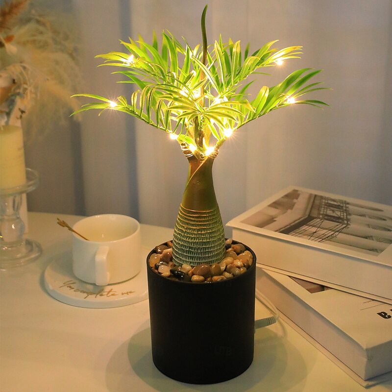 LED Decorative Table Lamp Novelty Artificial Plants Bonsai Glow Cute Night Light for Bedroom Office Living Room,USB Powered Glitterring Bedside Lamps for Friends3