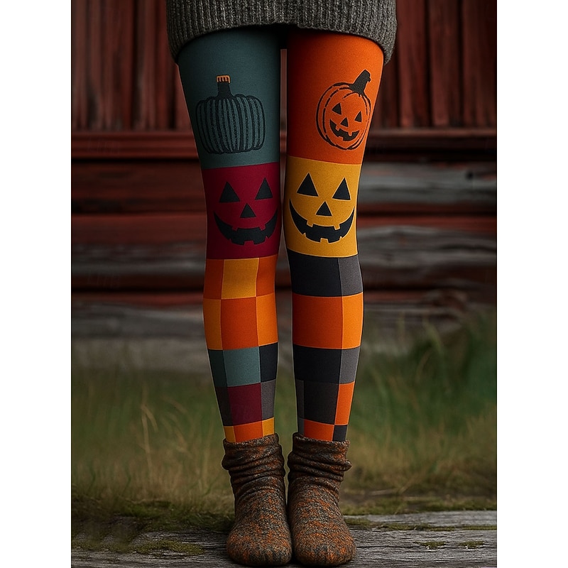 Women's Leggings Vacation Vintage Fashion Full Length High WaistPantsHalloween Graphic Pumpkin Striped Printing Thermal Warm Soft Breathable Stretchy Formal Outdoor Vacation Black Orange Green Summer3
