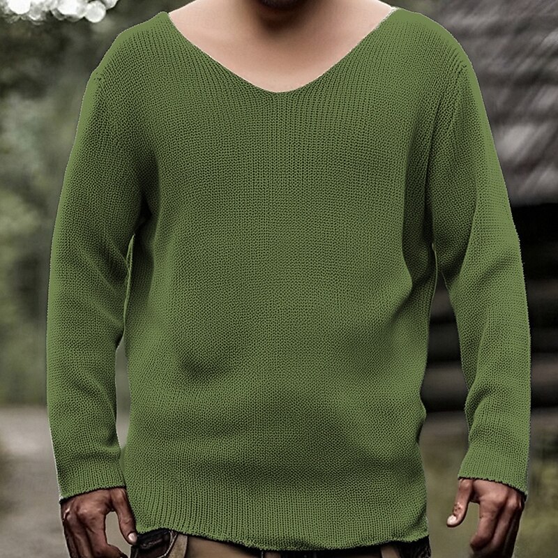 Men's Pullover Sweater Jumper Casual Sweater Knit Sweater Ribbed Crochet Knit Tunic Knitted Plain V Neck Fashion Casual Vacation Daily Wear Clothing Apparel Fall Winter Black Blue S M L2