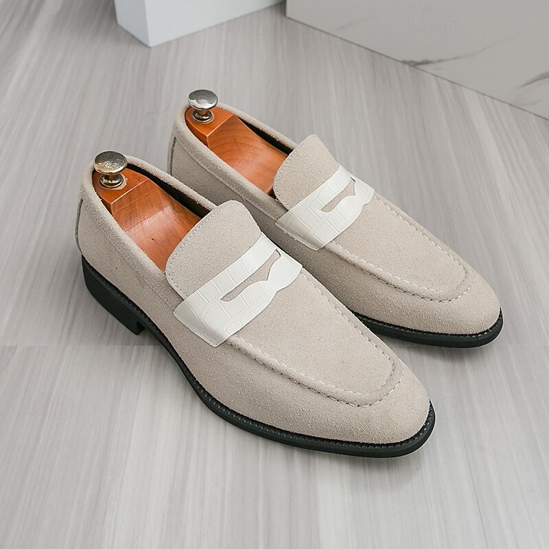 Men's Beige Slip-On Loafers – Comfortable Casual Shoes with White Strap Detail for Everyday Wear, Office Casual and Relaxed Outfits2