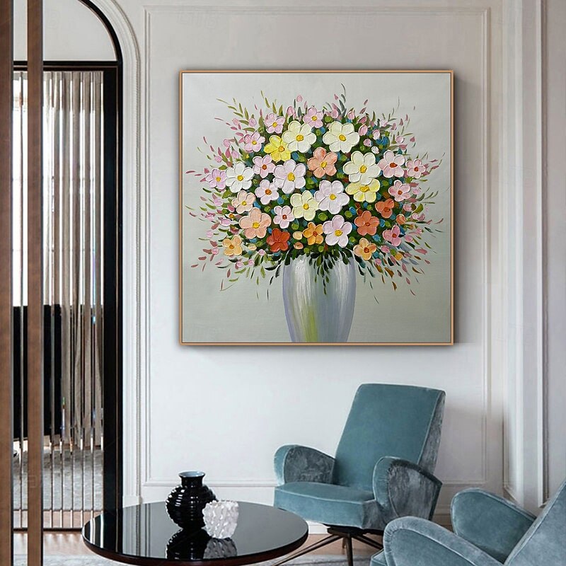 Mintura Handmade Flower Oil Paintings On Canvas Wall Art Decoration Modern Abstract Picture For Home Decor Rolled Frameless Unstretched Painting
