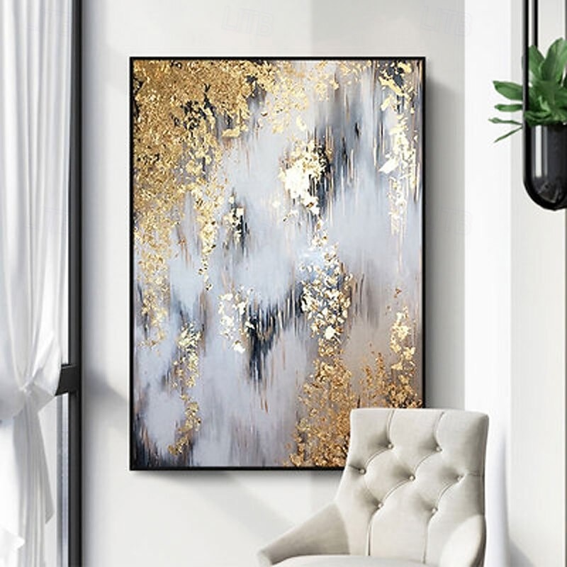 Oil Painting On Canvas Hand Painted Gold Foil Abstract Painting, Hand Painted Oil Painting Living Room Decoration Painting Version Atmosphere Bedroom Abstract Painting