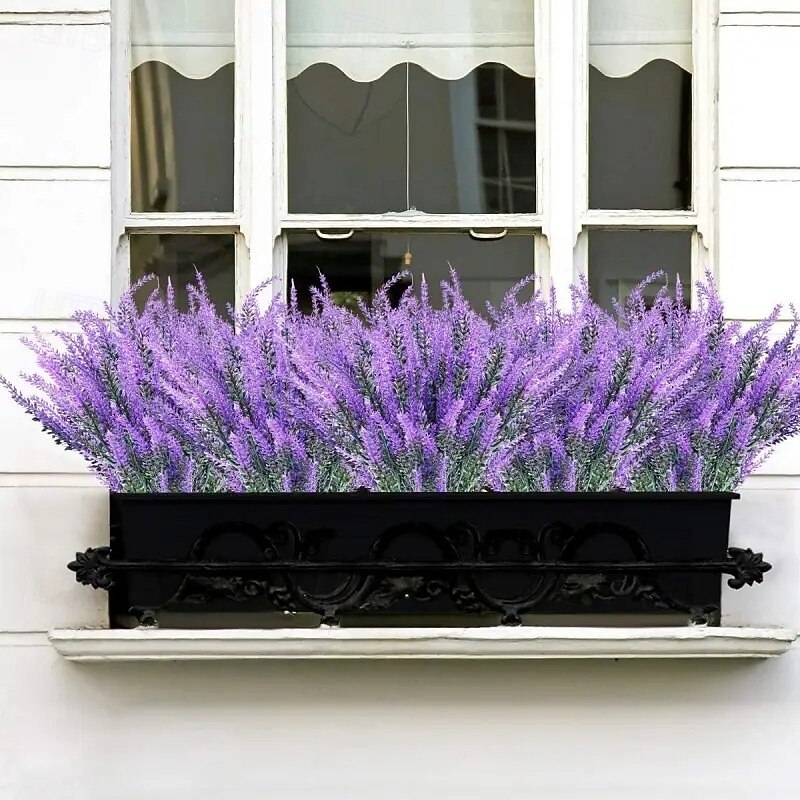 20 Bundles Artificial Lavender Flowers – Outdoor UV Resistant, Non-Fading Plastic Plants for Garden, Porch & Windowsill Decoration – Classic Purple2