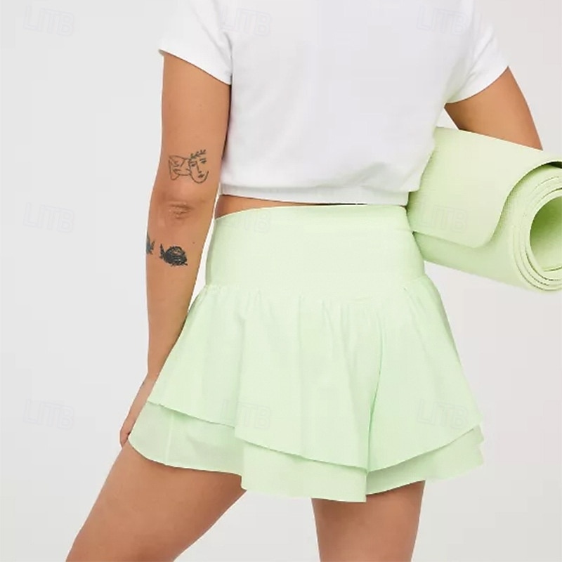 Women's Activewear Sports Skirt with Tight 2 in 1 High Waist Gym Volleyball Workout Bottoms Solid Color Pink Blue Green Sports Activewear2