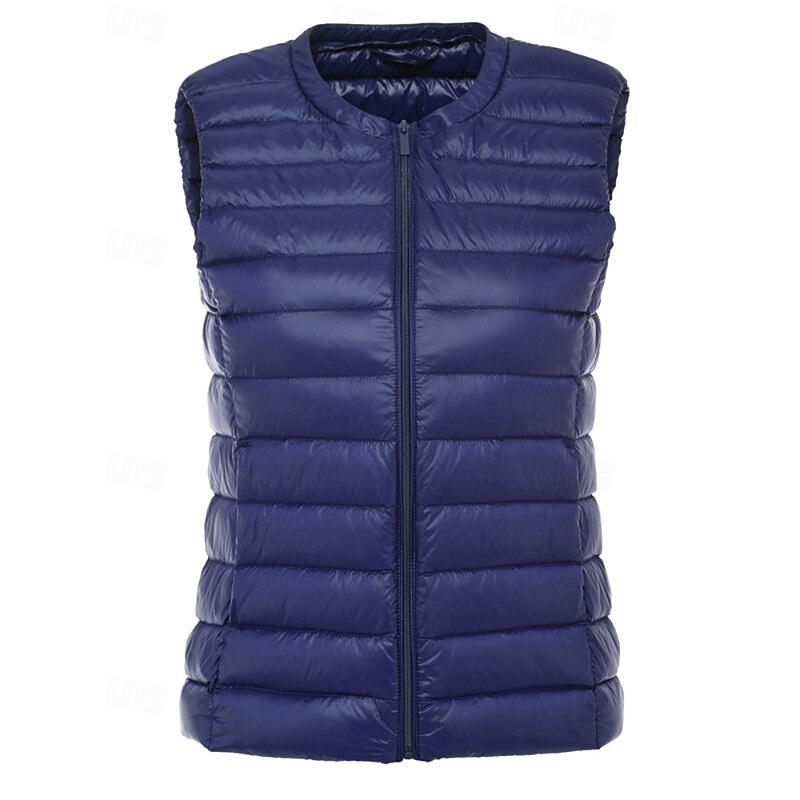 Women's Vest Warm Comfortable Zipper Pocket Casual Plain Vacation Going out Casual Daily Weekend Zipper Regular Crewneck Regular Fit Sleeveless Outerwear Navy Black Wine Fall Winter3