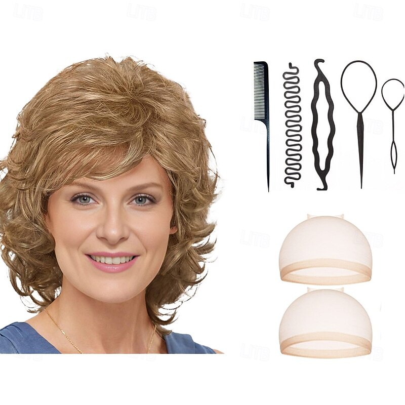 Middle Soft Wispy Layers with Sides Brushed Forward Or Back Wig For A Natural Look Fluffy Synthetic Hair With 2PCS HD Wig Cap and Hairdressing Tool Set4