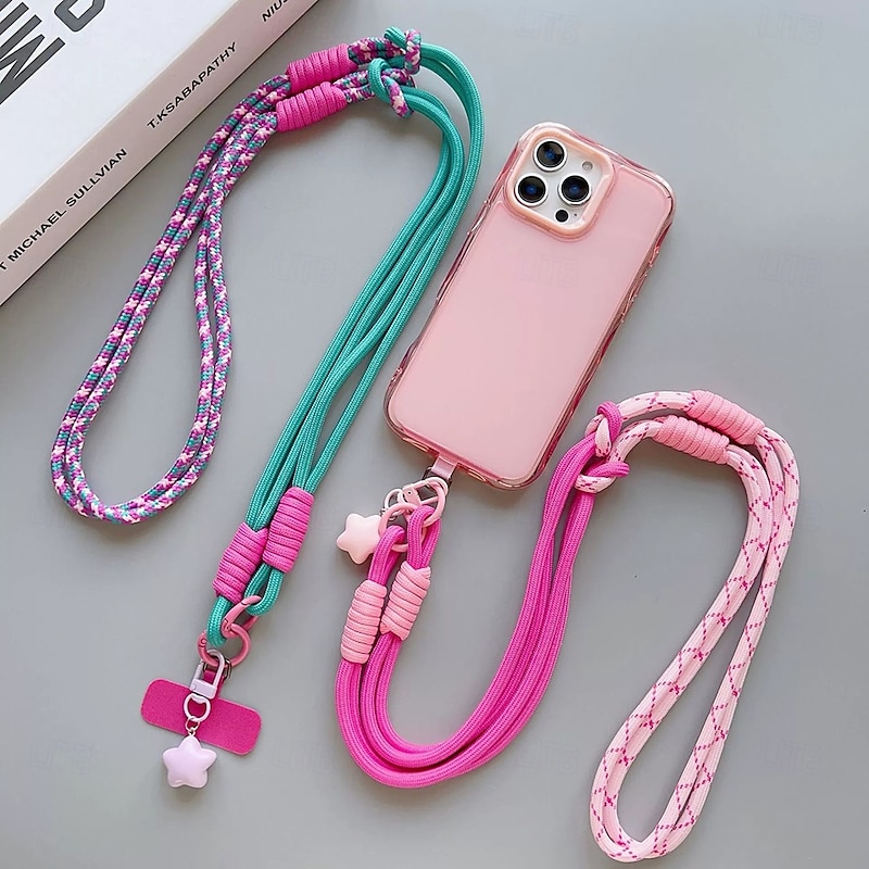 New fashionable mobile phone lanyard long rope for girls diagonal cross strap rope star pendant adjustable mobile phone lanyard3