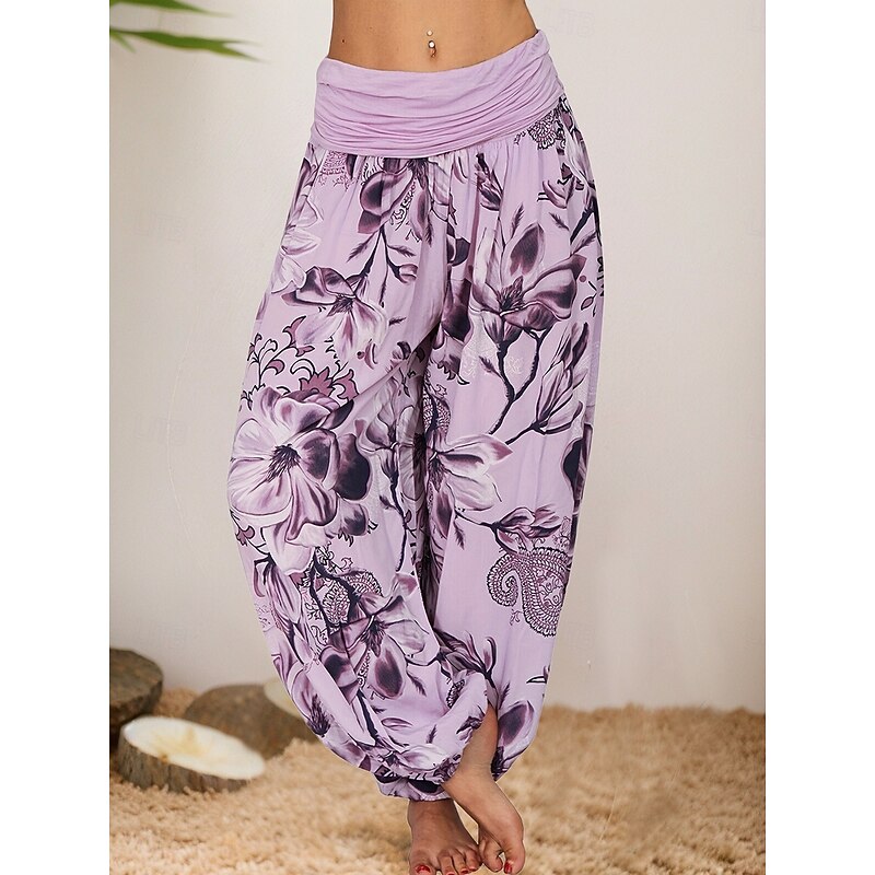 Women's Harem Pants Vacation Vintage Casual Full Length High Waist Graphic Geometric Inelastic Outdoor Vacation Home Lake blue Dusty Blue Amethyst Summer Spring3