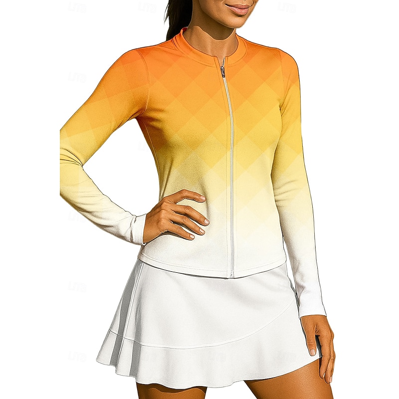 Women's Geometric Gradient Sport Shirt Tennis Shirt Tennis Top Long Sleeve Zipper Floral UPF50+ UV Resistant High Elasticity Moisture Wicking Breathable Volleyball Tennis Golf Stand Collar Zip Collar